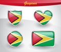 Glossy Guyana flag icon set Royalty Free Stock Photo