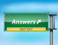 Glossy highway sign with 'Answers' text