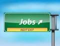 Glossy highway sign with Jobs on next exit