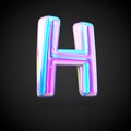 Glossy holographic alphabet letter H uppercase isolated on black background.