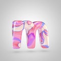 Glossy holographic pink letter M lowercase isolated on white background