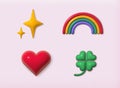Glossy icon set. Star, rainbow, heart and green clover. For mobile applications. 3D Vector Illustrations Royalty Free Stock Photo