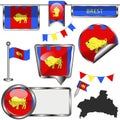 Glossy icons with flag of Brest, Belarus Royalty Free Stock Photo