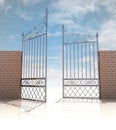 Glossy iron gate in strong brick wall concept Royalty Free Stock Photo