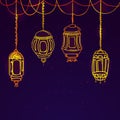 Glossy Lamps for Ramadan Kareem celebration.