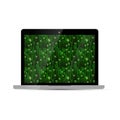 Glossy laptop with green matrix screen on white Royalty Free Stock Photo