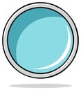 Glossy light blue circle button interface element with silver border Royalty Free Stock Photo
