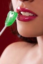 Glossy Lips and Heart Shaped Lollipop Royalty Free Stock Photo