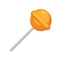 Orange chupa chups. Glossy lollipop sweet candy, colorful illustration on white background. Vector illustration