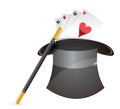 Glossy magic hat, wand and cards Royalty Free Stock Photo