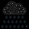 Glossy Mesh Network Thunderstorm Rain Cloud with Flare Spots