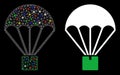 Glossy Mesh Wire Frame Cargo Parachute Icon with Flash Spots