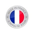 Glossy metal badge icon, made in France with flag. Vector stock illustration Royalty Free Stock Photo