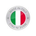 Glossy metal badge icon, made in Italy with flag. Vector stock illustration Royalty Free Stock Photo