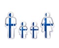 Glossy metal badge icon in man, woman and childrens shapes with Finland flag, infographic element on white Royalty Free Stock Photo