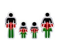 Glossy metal badge icon in man, woman and childrens shapes with Kenya flag, infographic element on white