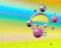 Glossy metal and glass rainbow spheres background