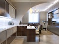 Glossy minimalist kitchen with bar