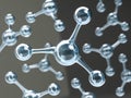Glossy molecule or atom on black. Abstract clean water molecule structure for science or medical background, 3d Royalty Free Stock Photo