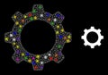 Glossy Network Cogwheel Icon with Constellation Colored Lightspots