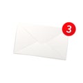 Glossy new mail notification icon, bright envelope on white