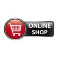 Glossy Online Shop mit Einkaufswagen Icon - Button Label Royalty Free Stock Photo