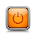 Glossy Orange Power Button Icon with Metallic Frame on White Background on off start Royalty Free Stock Photo