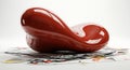Glossy organic red form on scattered paper debris Royalty Free Stock Photo