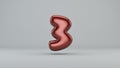 Glossy paint number 3. 3D render of bubble font with glint