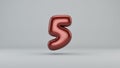 Glossy paint number 5. 3D render of bubble font with glint i