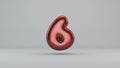 Glossy paint number 6. 3D render of bubble font with glint