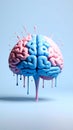 Glossy pink and blue brain with liquid dripping and splashing, representing creativity, ideas, and cognitive functions. Royalty Free Stock Photo