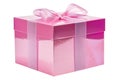Glossy pink gift box with ribbon on transparent background. Generative AI Royalty Free Stock Photo