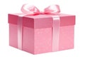 Glossy pink gift box with ribbon on transparent background. Generative AI Royalty Free Stock Photo