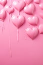 Glossy pink hearts with dripping paint effect on a soft pink background, perfect for love-themed designs and