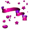 Glossy pink ribbon and set of the template shapes