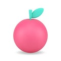 Glossy pink sphere shape apple with green leaf natural fruit realistic 3d icon vector illustration Royalty Free Stock Photo