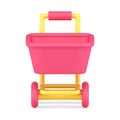 Glossy pink supermarket trolley business shopping retail mobile application 3d icon vector