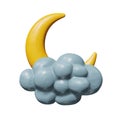 Glossy plastic moon sleep in gray cloud at night