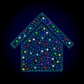 Vector 2D Mesh House with Glowing Spots for Chistmas Royalty Free Stock Photo