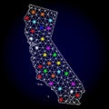 Vector Wire Frame Mesh Map of California with Glare Spots for Christmas Royalty Free Stock Photo