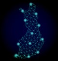 Polygonal Wire Frame Mesh Map of Finland with Light Spots