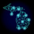 Polygonal Wire Frame Mesh Map of Michigan State with Light Spots Royalty Free Stock Photo