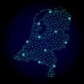 Polygonal Carcass Mesh Map of Netherlands with Light Spots