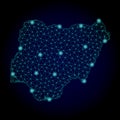 Polygonal Wire Frame Mesh Map of Nigeria with Light Spots