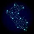 Polygonal Carcass Mesh Map of Peru with Light Spots Royalty Free Stock Photo