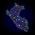 Vector Network Mesh Map of Peru with Glare Spots for New Year Royalty Free Stock Photo