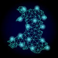 Polygonal Network Mesh Map of Wales with Light Spots