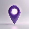 Glossy purple 3D location pin with floating effect. Round smooth shape. Abstract digital object modern graphic style. Shiny