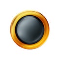 Glossy realistic black button with Golden rim. Circle icon. Gold Ui component. Vector illustration Royalty Free Stock Photo